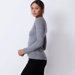 MONROW Textured Tri-Blend Fitted Long Sleeve V Neck Tee GRANITE Shop