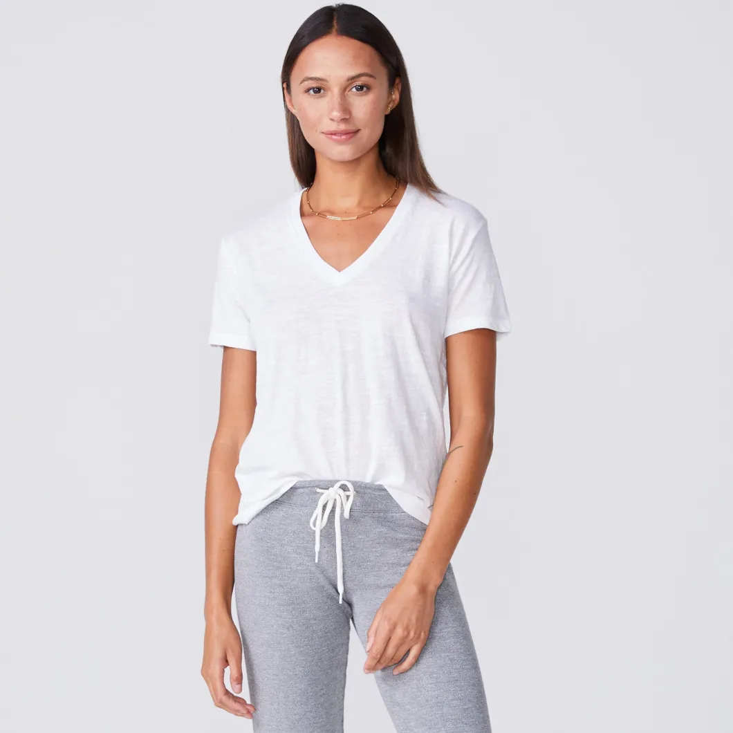 MONROW Textured Tri-blend Relaxed V Neck Tee - Color WHITE Sale