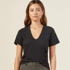 MONROW Texured Tri Blended Fitted V Neck Tee - BLACK Hot