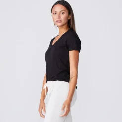 MONROW Tissue V Neck Tee - Color BLACK Store