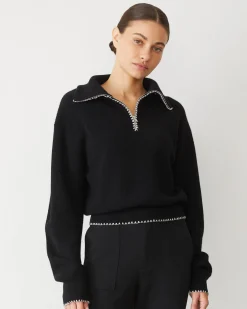 MONROW Wool Cashmere Half Zip Sweater BLACK Discount