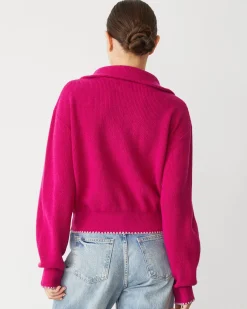 MONROW Wool Cashmere Half Zip Sweater FUCHSIA New