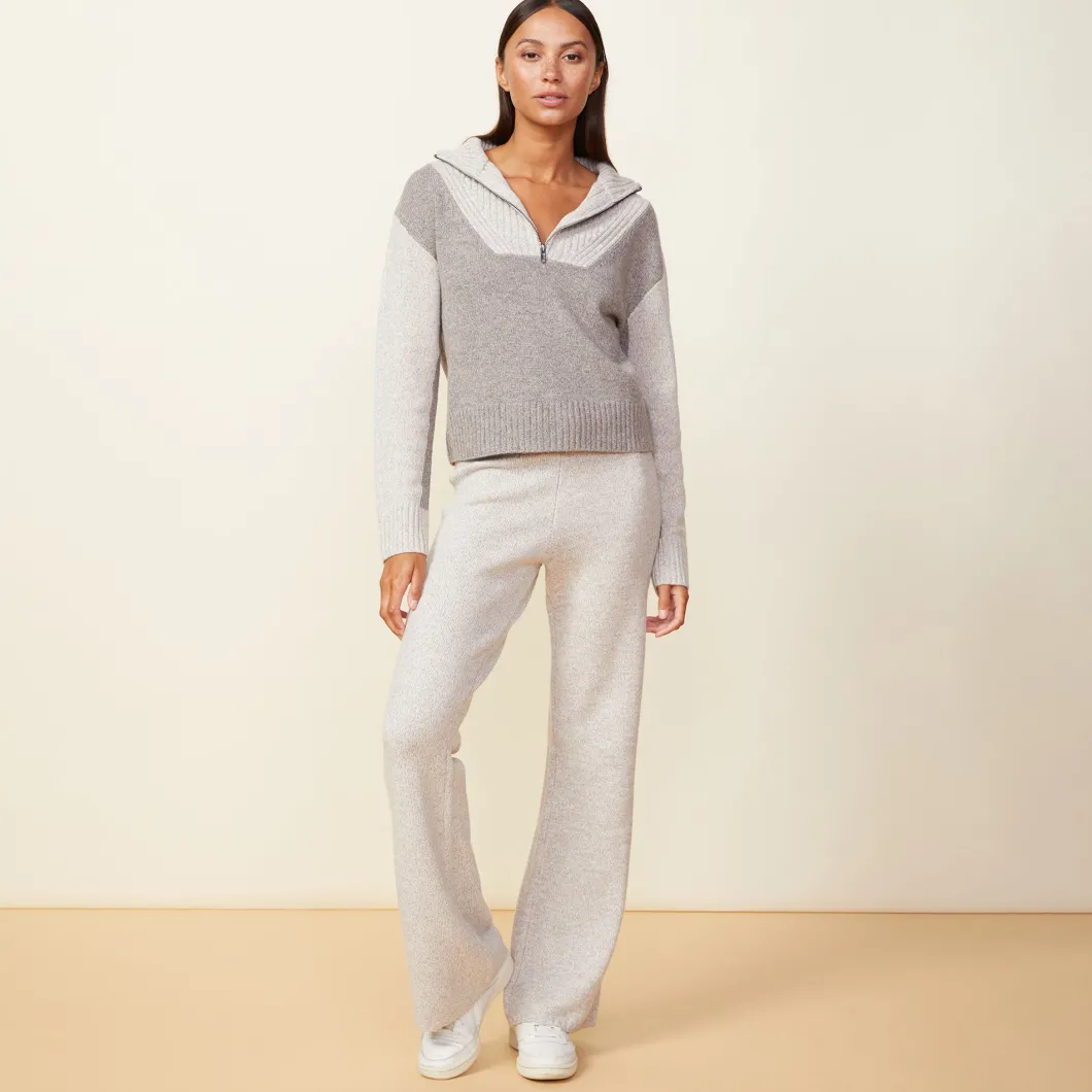 MONROW Wool Cashmere Marled Colorblock Half Zip Sweater GRANOLA/OATMEAL Shop
