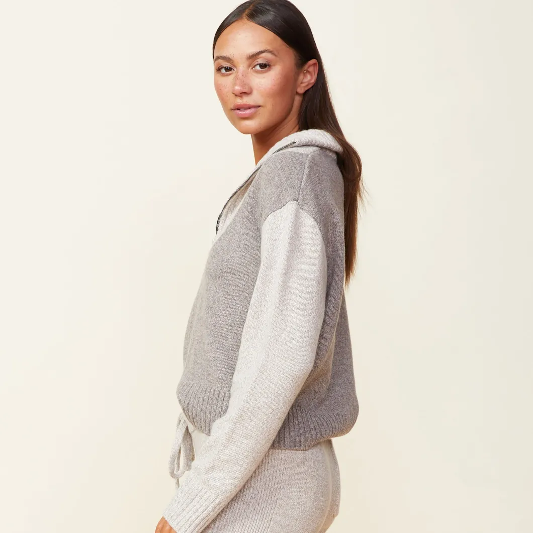 MONROW Wool Cashmere Marled Colorblock Half Zip Sweater GRANOLA/OATMEAL Shop