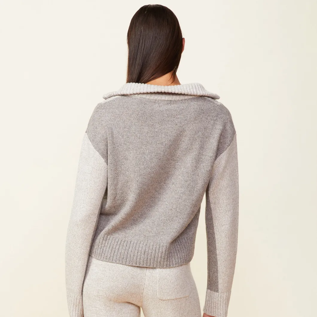 MONROW Wool Cashmere Marled Colorblock Half Zip Sweater GRANOLA/OATMEAL Shop
