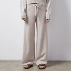 MONROW Wool Cashmere Wide Leg Sweat OATMEAL Clearance